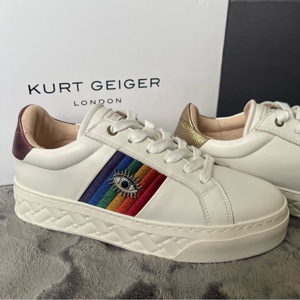 NEW Kurt Geiger London Brixton Lane Evil Eye Rainbow Low Top Leather Sneaker 7.5 - Picture 10 of 12